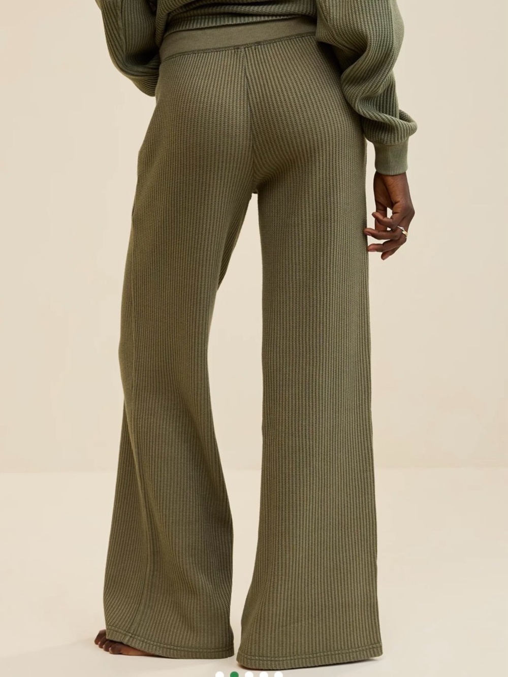 Olive Ribbed Wide-Leg Pants and Henley lounge set - Picture 2 of 6